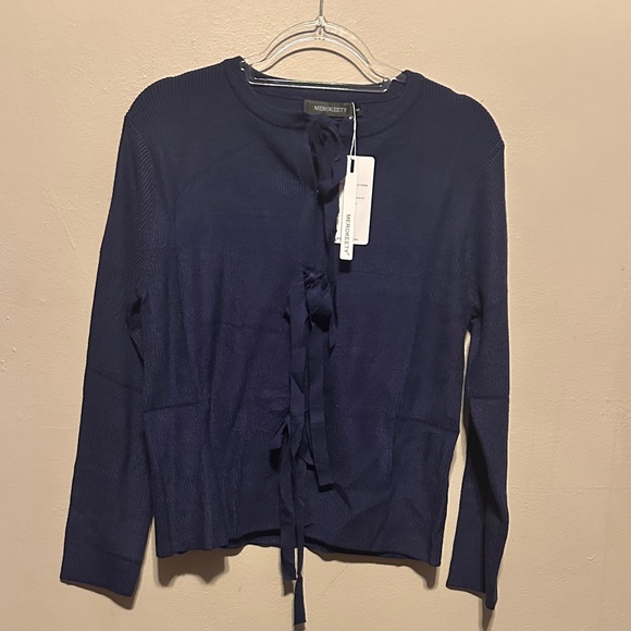 MEROKEETY Women's Open Front Tie Cardigan Long Sleeve Ribbed Knit Sweater - Picture 2 of 7